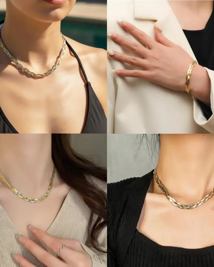 Nuevo Set de Joyería 2026: Collar Plano y Pulsera de Acero Inoxidable con Cadena de Espiga de Tres Colores, Diseño de Serpiente, Regalo de Joyería de Moda Personalizado 2