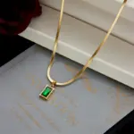 3 uds. De pendientes de collar de circón de cristal verde cuadrado de acero inoxidable para mujer y niña, nuevos conjuntos de joyería que no se decoloran a la moda 4
