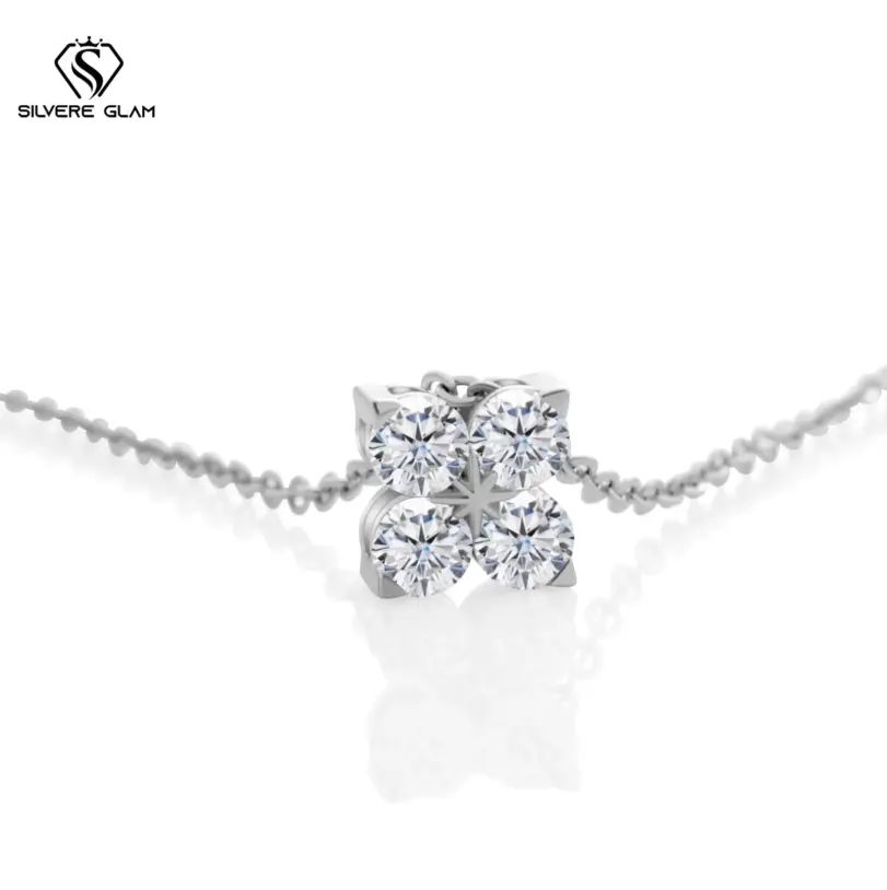 Collar clásico de plata de ley 925 de cuatro hojas, cadena de plata de moissanita de Color 0,4 CT D para mujer, joyería fina, regalo para fiesta de cumpleaños 1 Collar clásico de plata de ley 925 de cuatro hojas, cadena de plata de moissanita de Color 0,4 CT D para mujer, joyería fina, regalo para fiesta de cumpleaños 1
