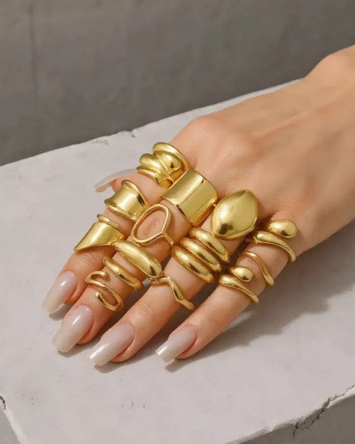 Conjunto de joyería Retro elegante para mujer, 14 Uds., gota Irregular, anillo de superficie curva suave, uso diario, regalo de fiesta de boda nupcial 2