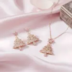 Juego de Joyería Vintage Elegante de 3 Piezas para Mujer, Collar con Árbol de Navidad Colorido, Gargantilla de Cristal Brillante, Aretes de Novia para Boda, Fiesta 1