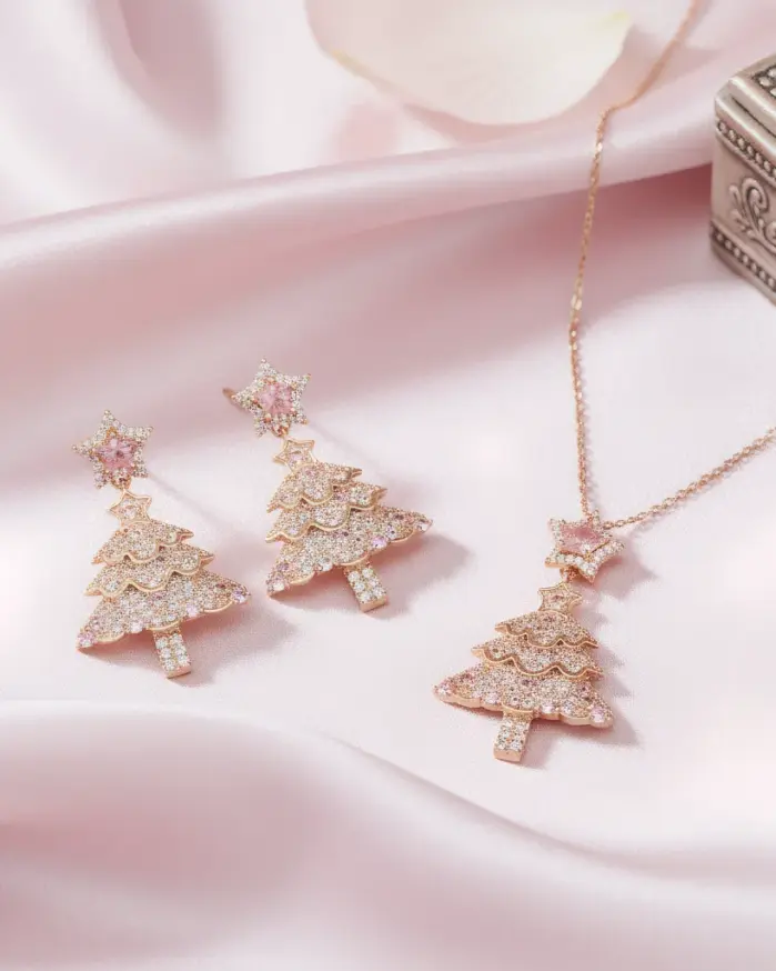 Juego de Joyería Vintage Elegante de 3 Piezas para Mujer, Collar con Árbol de Navidad Colorido, Gargantilla de Cristal Brillante, Aretes de Novia para Boda, Fiesta 1