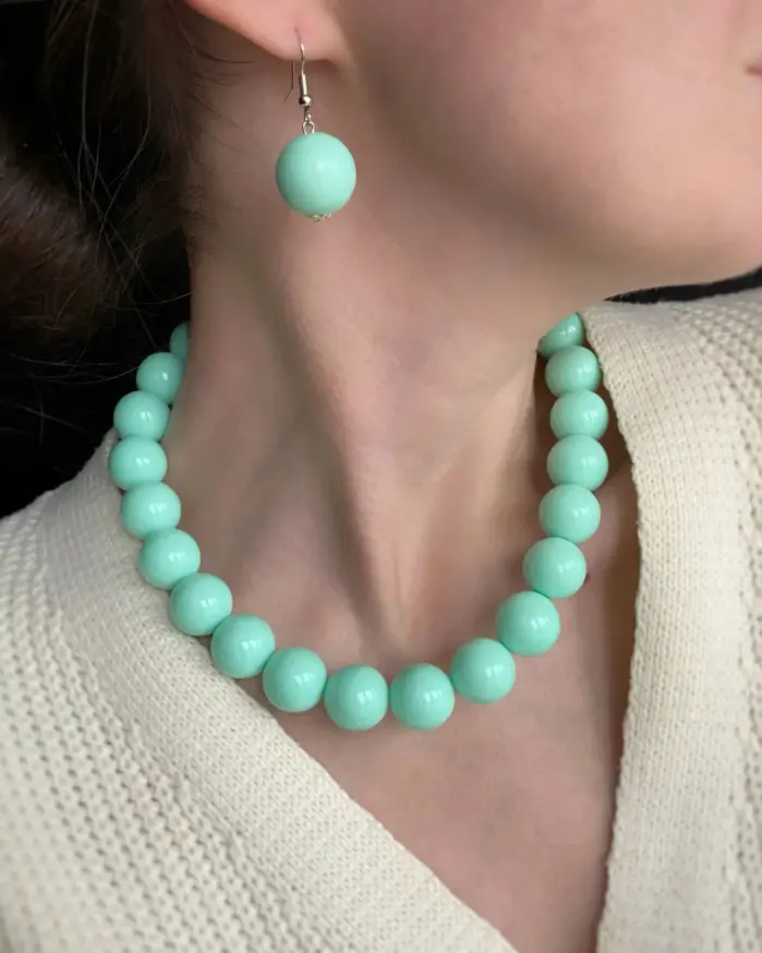 Juego de Joyería de 2 Piezas con Cuentas Redondas Rosas, Collar de Cuentas Grandes Hecho a Mano, Pendientes Colgantes a Juego, Estilo Retro Minimalista Exagerado 2