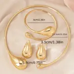 Juego de Joyería Elegante y Moderno de 4 Piezas para Mujer, Collar con Gotas de Agua, Gargantilla de Metal Dorado, Aretes para Uso Diario Informal 6
