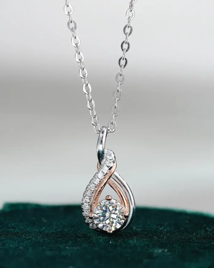 Collar de plata de ley TY 925 para mujer, collar con colgante de plata de ley con circonita Moissanite de 0,5 CT, D VVS1, oro rosa multicolor 1