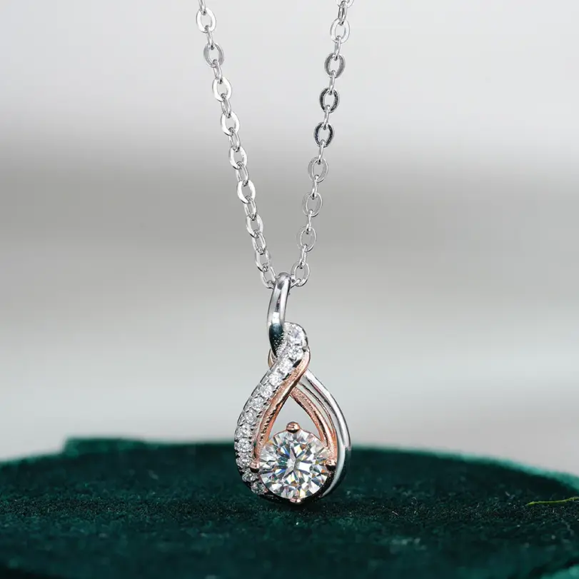 Collar de plata de ley TY 925 para mujer, collar con colgante de plata de ley con circonita Moissanite de 0,5 CT, D VVS1, oro rosa multicolor 1 Collar de plata de ley TY 925 para mujer, collar con colgante de plata de ley con circonita Moissanite de 0,5 CT, D VVS1, oro rosa multicolor 1