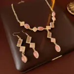 Juego de Joyería Vintage Elegante de 3 Piezas para Mujer, Collar con Borla Cuadrada y Ovalada, Gargantilla de Cristal Brillante, Pendientes de Novia para Boda y Fiesta 5