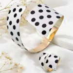 Juego de 2 Anillos de Pulsera con Diseño de Puntos Blancos y Negros, Estilo Minimalista, Abiertos, para Mujer, Accesorio Diario para Vacaciones 2