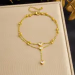 DIEYURO Tobilleras de Acero Inoxidable 316L con Colgante de Corazón Redondo Dorado e Incrustaciones de Circonio, Nuevas Cadenas para Pies para Mujer, Joyería Glamorosa Antioxidante 5