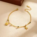 DIEYURO Tobillera de doble capa de acero inoxidable 316L con colgante de estrella de mar y circonita redonda blanca y negra, nueva joyería para mujer 3