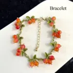 Conjunto de Joyería de Cuentas de Cristal con Diseño de Cereza Miniatura y Hoja Verde, que incluye Gargantilla y Pulsera Colgante, Estilo Dulce y Encantador, Serie Frutas Vintage 2