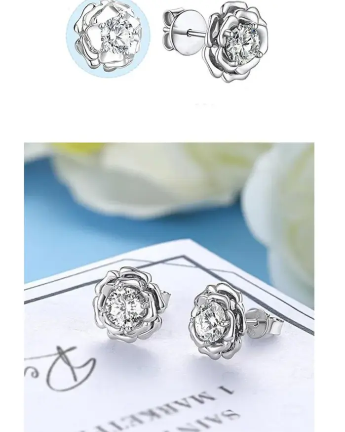 Pendientes TY Moissanite para mujer, pendientes de plata de ley 925 con forma de rosa, 0,5 CT x 2 D, Color VVS1, joyería fina, regalo de fecha 2