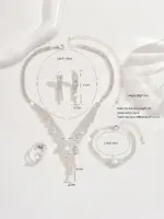 Conjunto de 5 piezas de joyería de moda para mujer, collar con borlas huecas, anillo, aretes, pulsera, conjunto de joyería para boda, banquete, fiesta, festival, regalo para dama 6