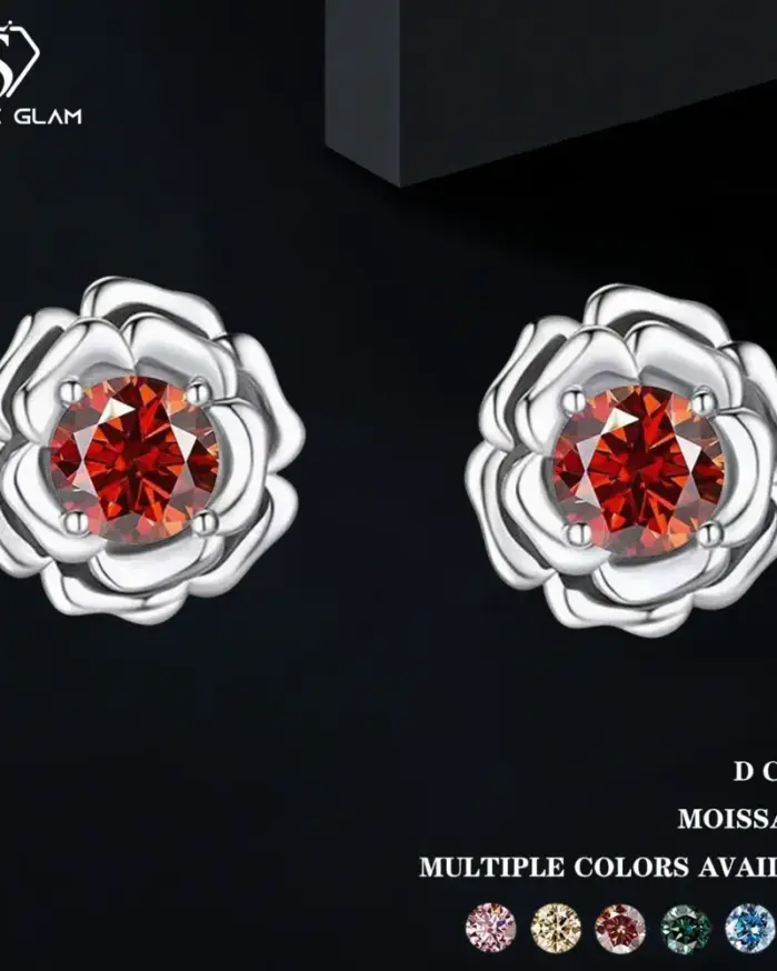 Pendientes TY Moissanite para mujer, pendientes de plata de ley 925 con forma de rosa, 0,5 CT x 2 D, Color VVS1, joyería fina, regalo de fecha 1
