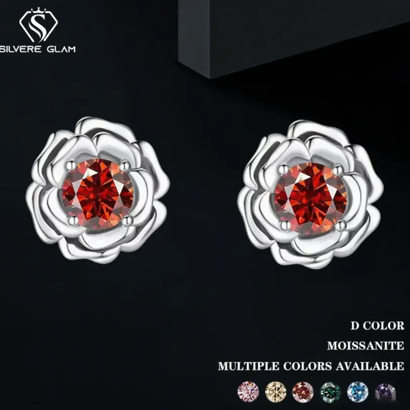 Pendientes TY Moissanite para mujer, pendientes de plata de ley 925 con forma de rosa, 0,5 CT x 2 D, Color VVS1, joyería fina, regalo de fecha 1 Pendientes TY Moissanite para mujer, pendientes de plata de ley 925 con forma de rosa, 0,5 CT x 2 D, Color VVS1, joyería fina, regalo de fecha 1
