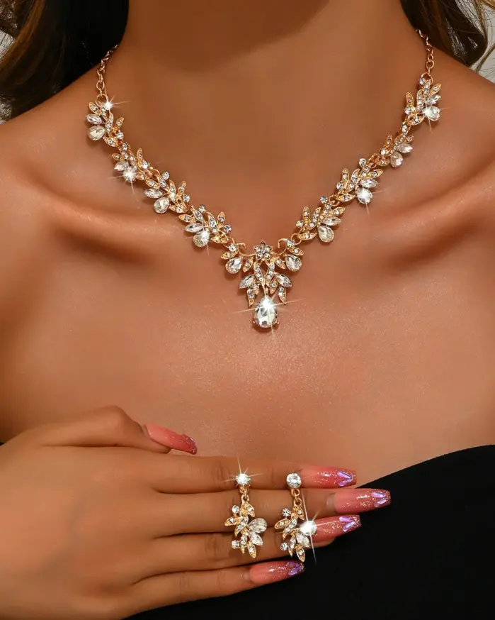 3 uds nuevos conjuntos de Collar de moda para mujer Collar de gota de agua gargantilla Collar pendiente conjunto de joyería para graduación cumpleaños boda nupcial 1