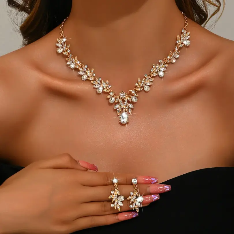 3 uds nuevos conjuntos de Collar de moda para mujer Collar de gota de agua gargantilla Collar pendiente conjunto de joyería para graduación cumpleaños boda nupcial 1