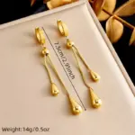 Juego de 3 piezas: collar y pendientes ajustables de acero inoxidable 316L, nuevo modelo de joyería de moda en color dorado para mujer, ideal como regalo para fiestas. 4