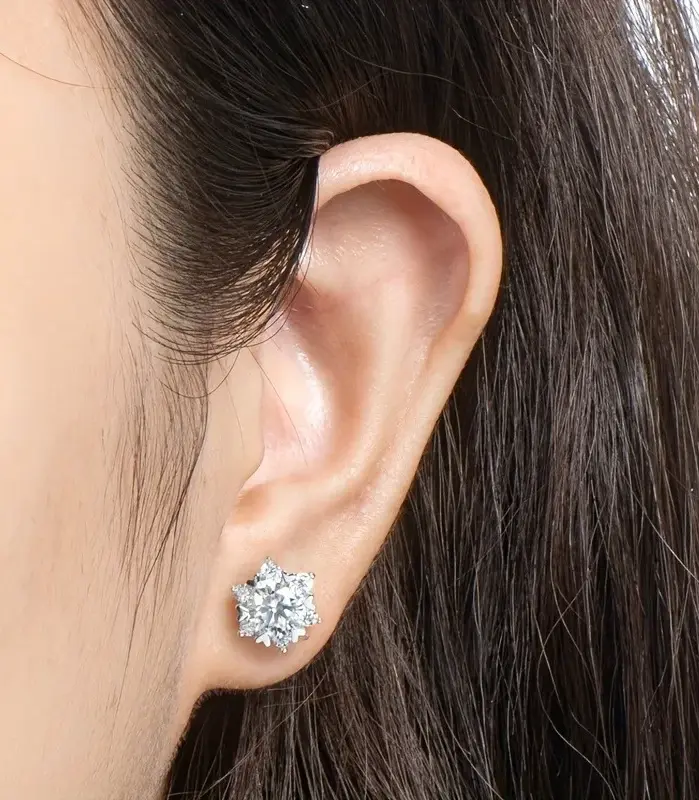 Pendientes de Moissanita TY Elegantes para Mujer, Plata de Ley 925, Diseño de Copo de Nieve, Varios Colores, Color D 2