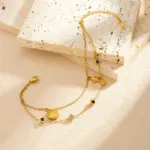 DIEYURO Tobillera de doble capa de acero inoxidable 316L con colgante de estrella de mar y circonita redonda blanca y negra, nueva joyería para mujer 4