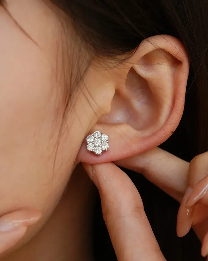 Pendientes TY Moissanite para mujer, pendientes de plata de ley 925 con forma de flor, oro rosa, Color D VVS1, joyería fina, regalo de fiesta 2