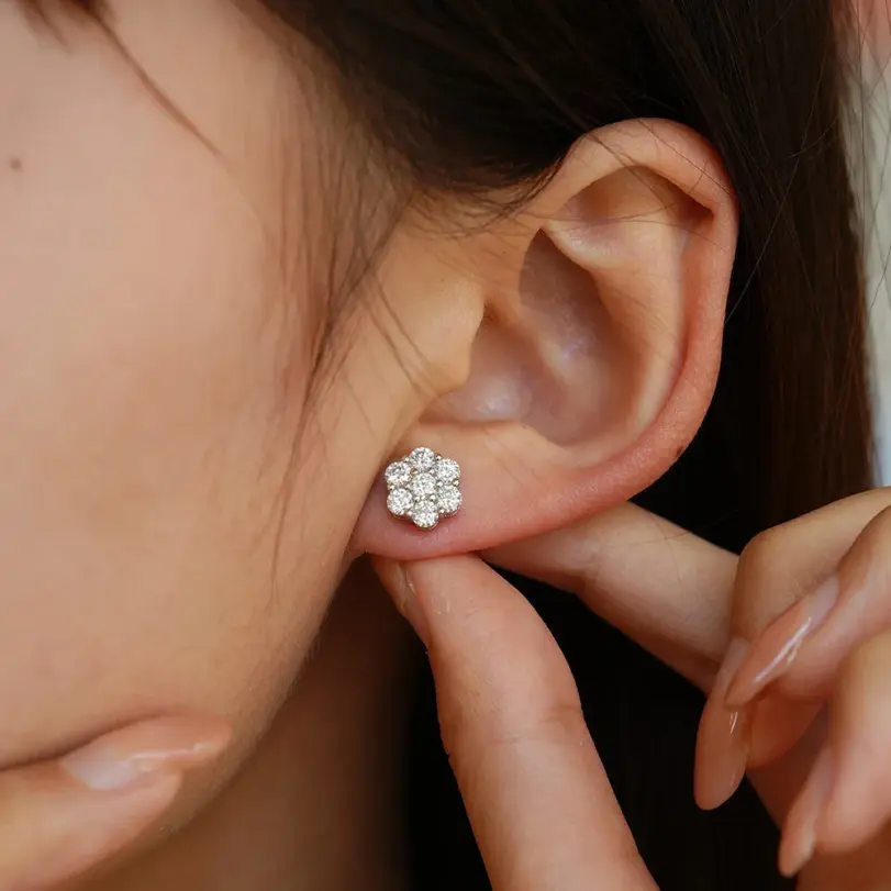 Pendientes TY Moissanite para mujer, pendientes de plata de ley 925 con forma de flor, oro rosa, Color D VVS1, joyería fina, regalo de fiesta 2