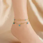 DIEYURO-tobilleras de acero inoxidable 316L para mujer y niña, cadena de pierna, multicapa, redonda, árbol, piedra verde, joyería impermeable, nueva tendencia 5