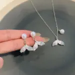 Conjunto de collar de perlas con diseño de cola de pez, estilo nicho francés, cadena para clavícula, joyería de verano para mujer, aretes. 2