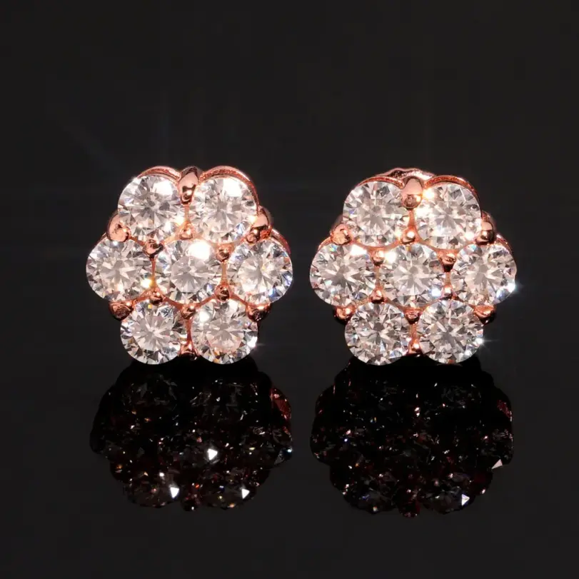 Pendientes TY Moissanite para mujer, pendientes de plata de ley 925 con forma de flor, oro rosa, Color D VVS1, joyería fina, regalo de fiesta 6