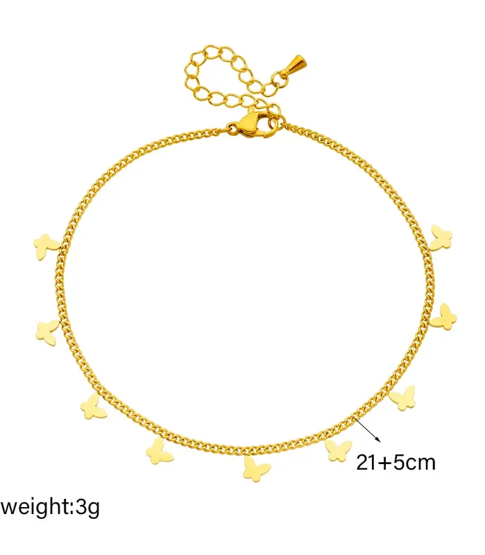 DIEYURO-tobilleras de mariposa de Color dorado de acero inoxidable 316L para mujer y niña, cadena para pierna de nueva tendencia, joyería que no se decolora, regalo para fiesta 2