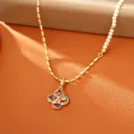 Juego de Joyería Vintage Elegante de 3 Piezas para Mujer, Collar con Trébol de Cuatro Hojas Colorido, Gargantilla de Cristal Brillante, Aretes para Novia, Boda, Fiesta 3