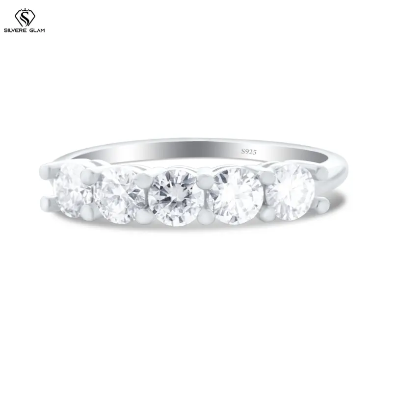 Anillo de moissanita brillante de 0.3CT*5, color D, de plata esterlina 925 auténtica, joyería clásica para mujer, ideal para bodas. 1 Anillo de moissanita brillante de 0.3CT*5, color D, de plata esterlina 925 auténtica, joyería clásica para mujer, ideal para bodas. 1