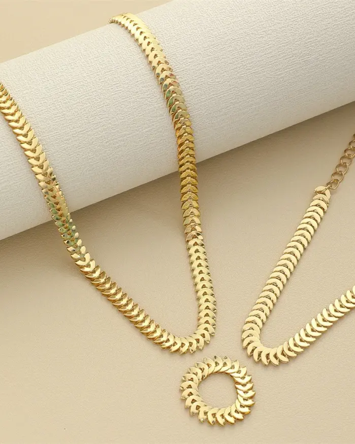 Conjunto de 3 uds de moda, nueva tendencia, Color dorado, orejas de trigo, collar, pulsera, anillo, conjunto para mujer, accesorios simples de personalidad, regalo 2