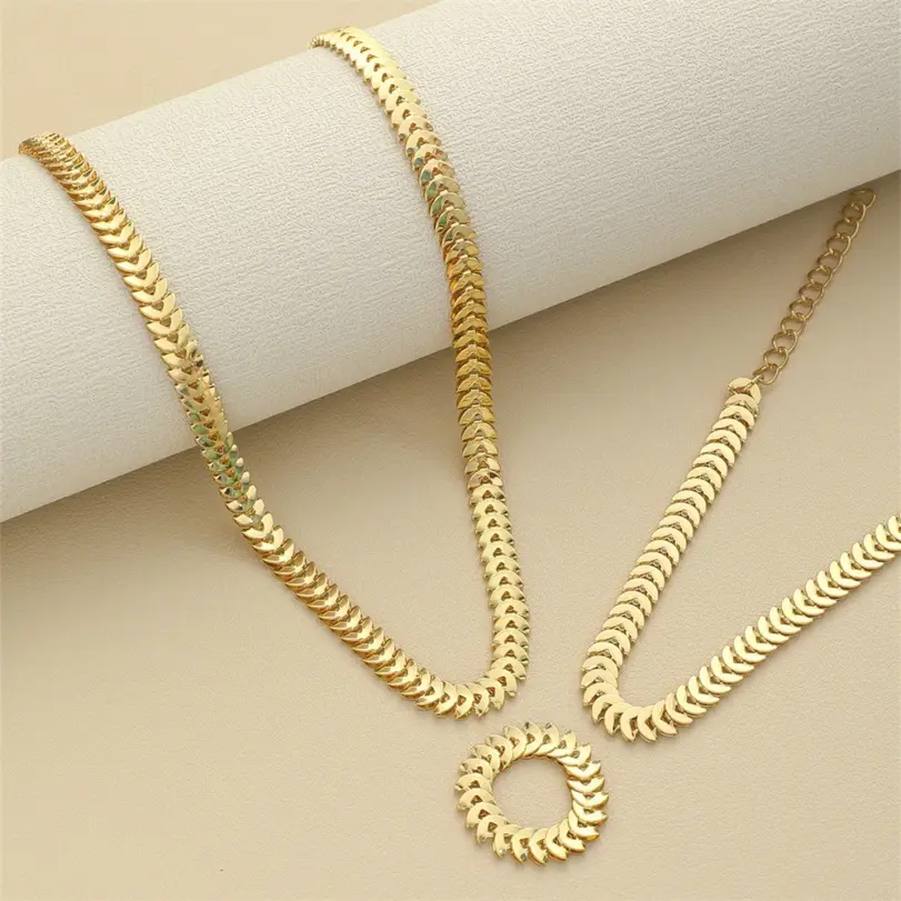 Conjunto de 3 uds de moda, nueva tendencia, Color dorado, orejas de trigo, collar, pulsera, anillo, conjunto para mujer, accesorios simples de personalidad, regalo 2