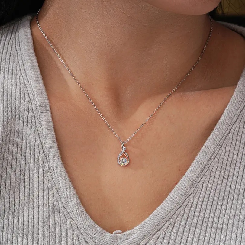 Collar de plata de ley TY 925 para mujer, collar con colgante de plata de ley con circonita Moissanite de 0,5 CT, D VVS1, oro rosa multicolor 5