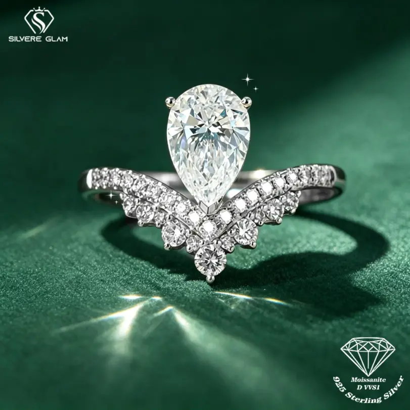 Anillo de plata de ley TY S925 con moissanita color D, corte princesa en forma de lágrima, 1.5 quilates, joyería fina de laboratorio, regalo. 1 Anillo de plata de ley TY S925 con moissanita color D, corte princesa en forma de lágrima, 1.5 quilates, joyería fina de laboratorio, regalo. 1