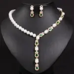 Juego de Joyería Vintage Elegante de 3 Piezas para Mujer, Collar de Perlas de Lujo, Gargantilla de Cristal Brillante, Aretes de Novia para Boda, Fiesta 2
