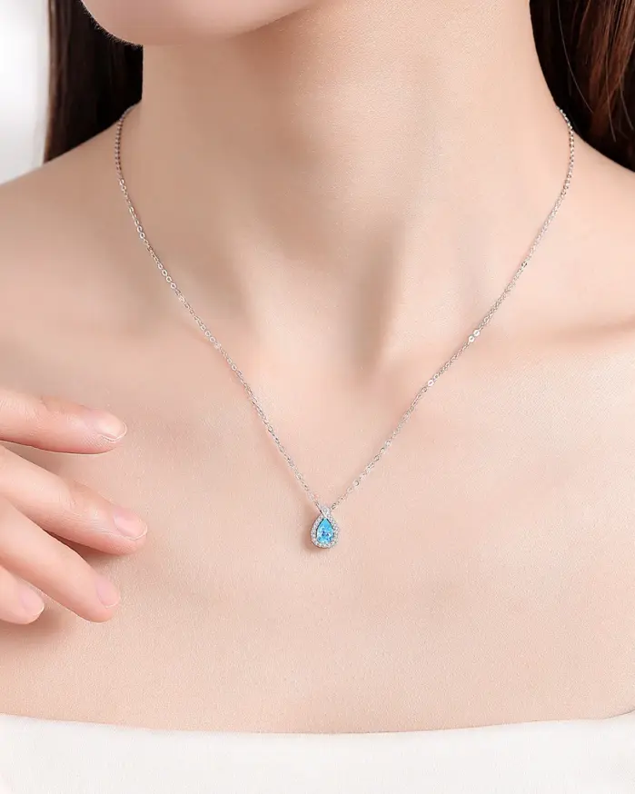 Collar de plata de ley 925 con moissanita TY para mujer, colgante de lágrima azul, moissanita de color D, collar de marca de laboratorio, joyería fina, regalo. 2