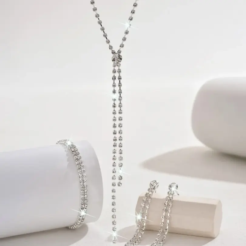 Conjunto de joyería para mujer, collar geométrico, pendientes, pulsera, adecuado para regalos de boda, fiesta y Festival, 3 uds. 3
