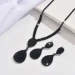 Conjunto de 3 uds de pendientes y collar con forma de lágrima negra de lujo discreto para mujer, accesorios de moda diarios para fiesta y Festival de Música 3