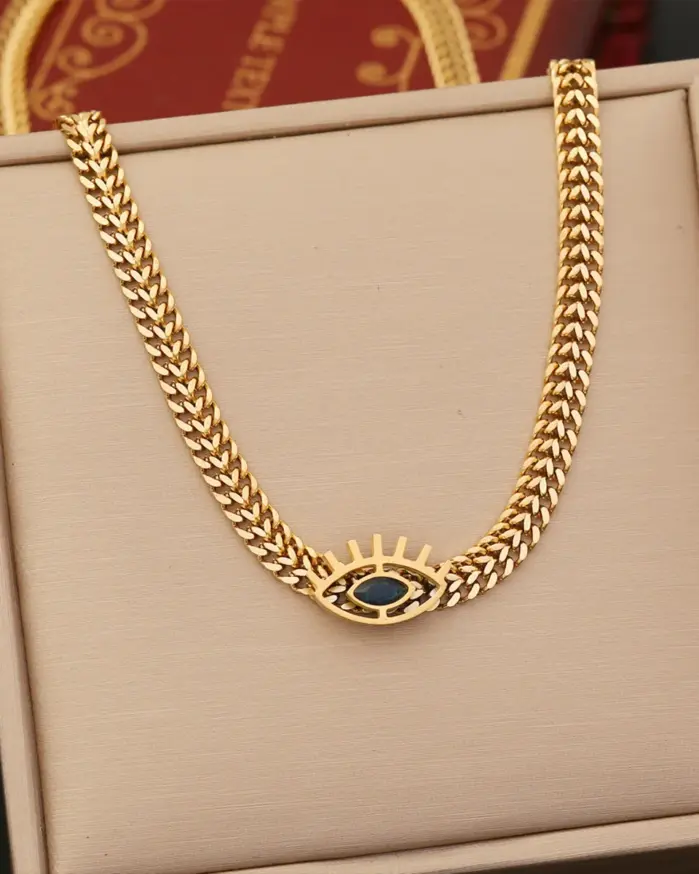 Conjunto de joyería Vintage elegante para mujer, collar de ojo de diablo, gargantilla dorada, pulsera de boda nupcial, regalo de fiesta, 2 uds. 2