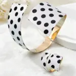 Juego de 2 Anillos de Pulsera con Diseño de Puntos Blancos y Negros, Estilo Minimalista, Abiertos, para Mujer, Accesorio Diario para Vacaciones 3