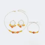 Conjunto de Joyería de Cuentas Coloridas, Collar de Cadena de Bolas Dorada Ajustable, Pulsera, Pendientes de Aro con Cuentas, Estilo Minimalista, Verano, Playa 5