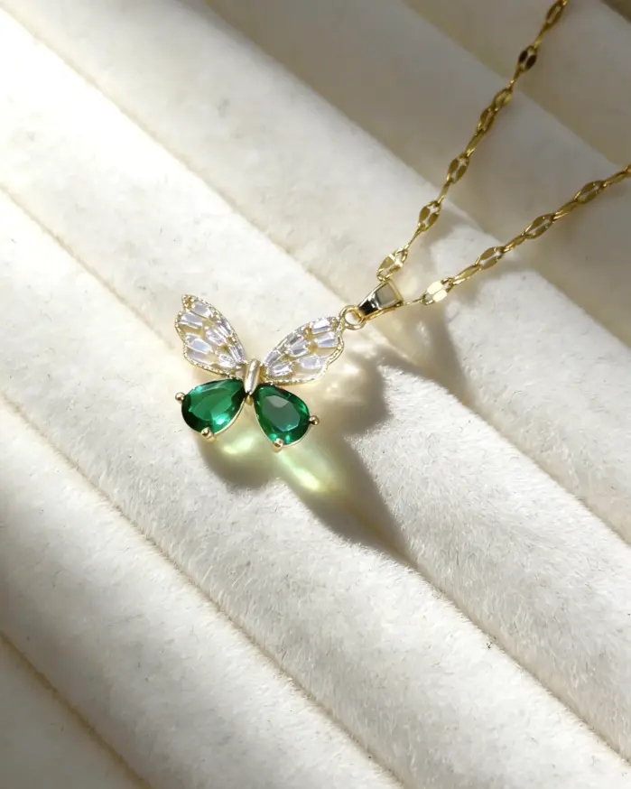 Conjunto de Joyería Romántico con Mariposas Verdes, Elegante Collar con Colgante de Circonio, Pendientes, Combinación de Joyería de Hadas a la Moda para Mujer, Regalo 2