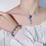 Conjunto de joyería Vintage elegante para mujer, collar de flores con incrustaciones, gargantilla azul, pulsera de boda nupcial, regalo de fiesta, 2 uds. 2