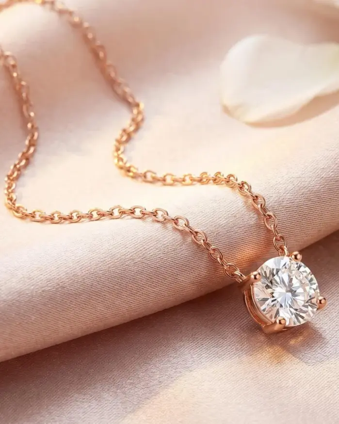 Collar de Moissanita Color Oro Rosa TY 1-5CT para Mujer, Color D, Brillante, Clásico, con Colgante de Diamante de Laboratorio, Plata de Ley 925, 100% 1