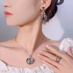 Conjunto de joyería Vintage elegante para mujer, collar de circonio de colores, gargantilla de cristal brillante, pendientes de boda para fiesta, 4 Uds. 2