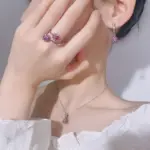 Conjunto de joyería Vintage elegante para mujer, collar de rosa de rubí rojo, gargantilla de cristal brillante, pendientes de boda para fiesta, 3 uds. 2