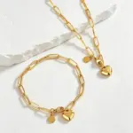 Conjunto de Joyería Dorada de Moda 2026: Collar de Cadena de Eslabones Audaces y Pulsera con Dije de Corazón Brillante – Combinación Clásica para Bodas 1