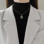 Juego de Joyería Elegante y Moderno de 3 Piezas para Mujer, Collar con Gota de Agua Verde, Gargantilla de Metal Clásica, Aretes para Uso Diario Informal, Regalo 2